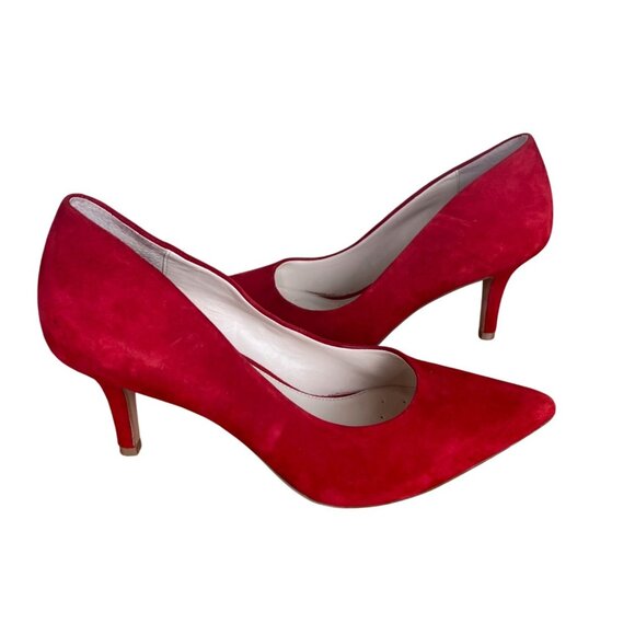 Alfani Jeules Red Faux Suede Pointed Toe Heels Womens Size 7 Medium - Picture 2 of 16